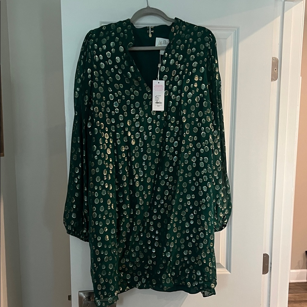 Lilly Pulitzer Villa Green Dress with Gold Dots